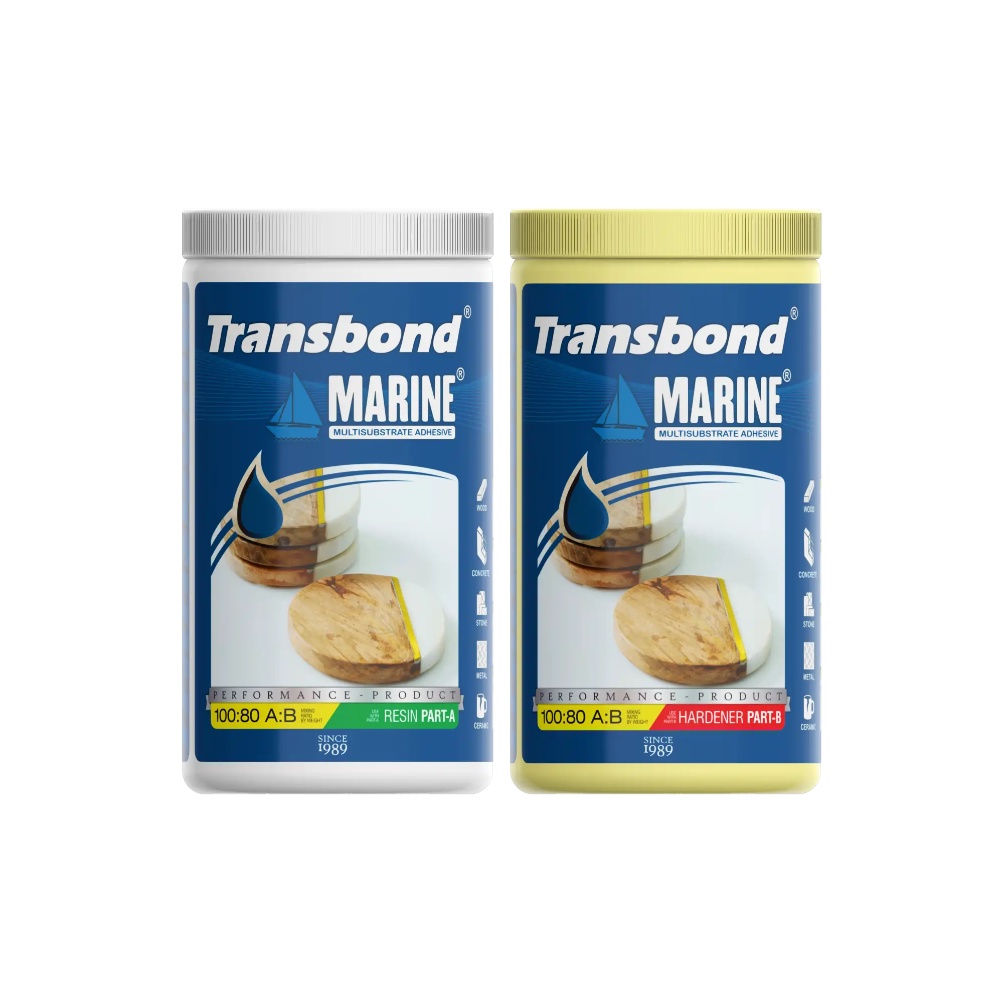 Transbond Marine epoxy adhesive resin and hardener pack designed for high-strength bonding across multiple substrates. This marine grade epoxy provides reliable adhesion for wood, stone, metal, ceramic, and concrete applications. Ideal for boat repair, construction joints, furniture assembly, and waterproof bonding where durability and chemical resistance are essential.